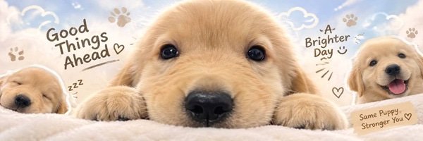 Golden puppy resting in the morning light